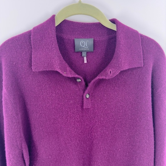 Qi Cashmere Sweater Mens L Purple Button Henley Collar Long Sleeve Pullover - Picture 2 of 9